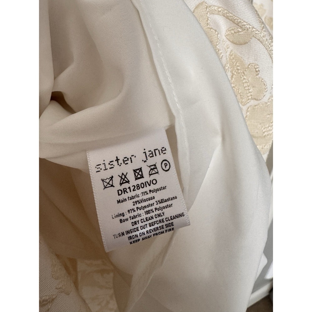 Sister Jane Jacquard Puff Sleeve Dress Black Satin Peter Pan Collar & Ribbon NWT - Picture 6 of 16